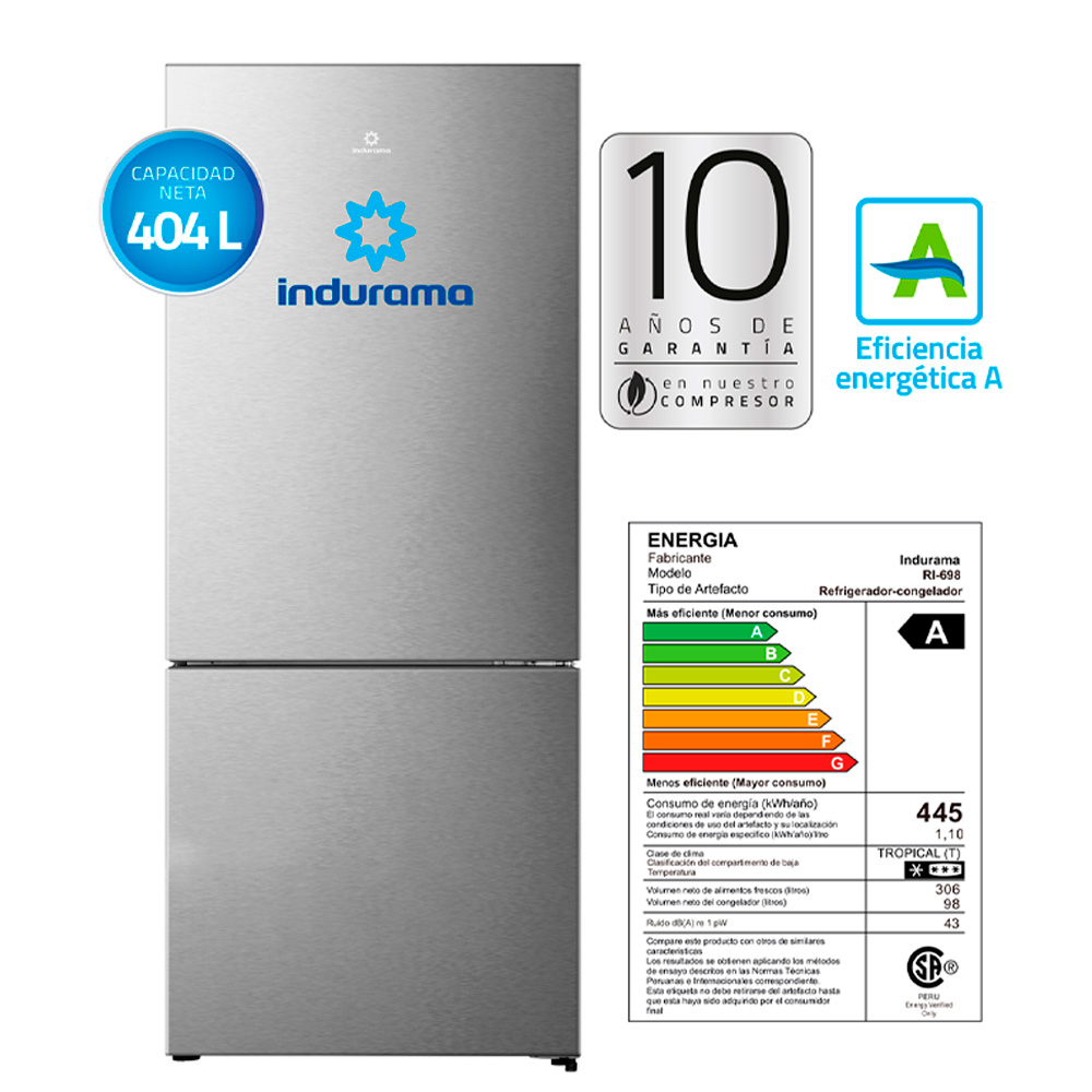 Refrigeradora Indurama Bottom Freezer RI-698 No Frost 404L