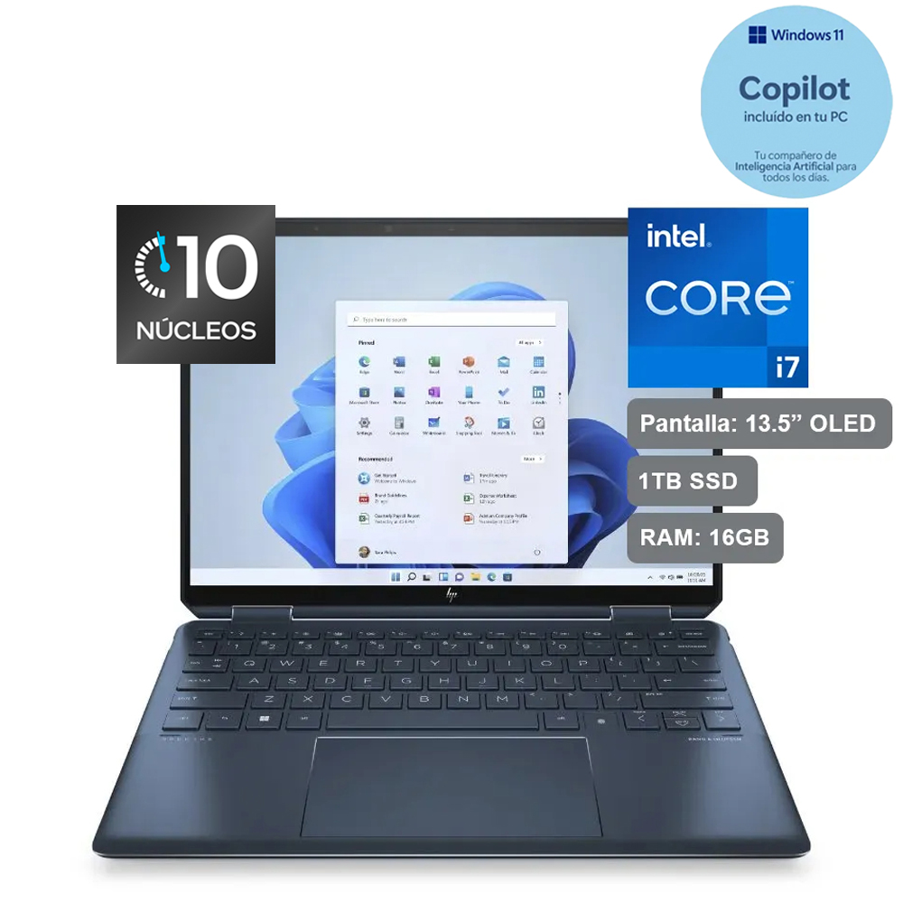 Laptop 2 en 1 HP Spectre x360 13.5", modelo 14-ef2000la, Intel Core i7-1355U (13va Gen), 16GB RAM, disco sólido de 1TB