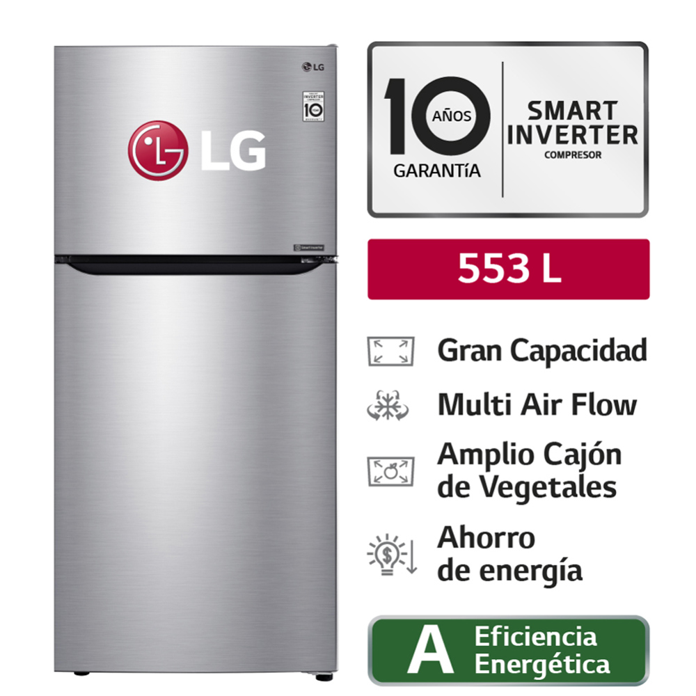 Refrigeradora LG Top Freezer GT57BPSX Multi Air Flow 553L