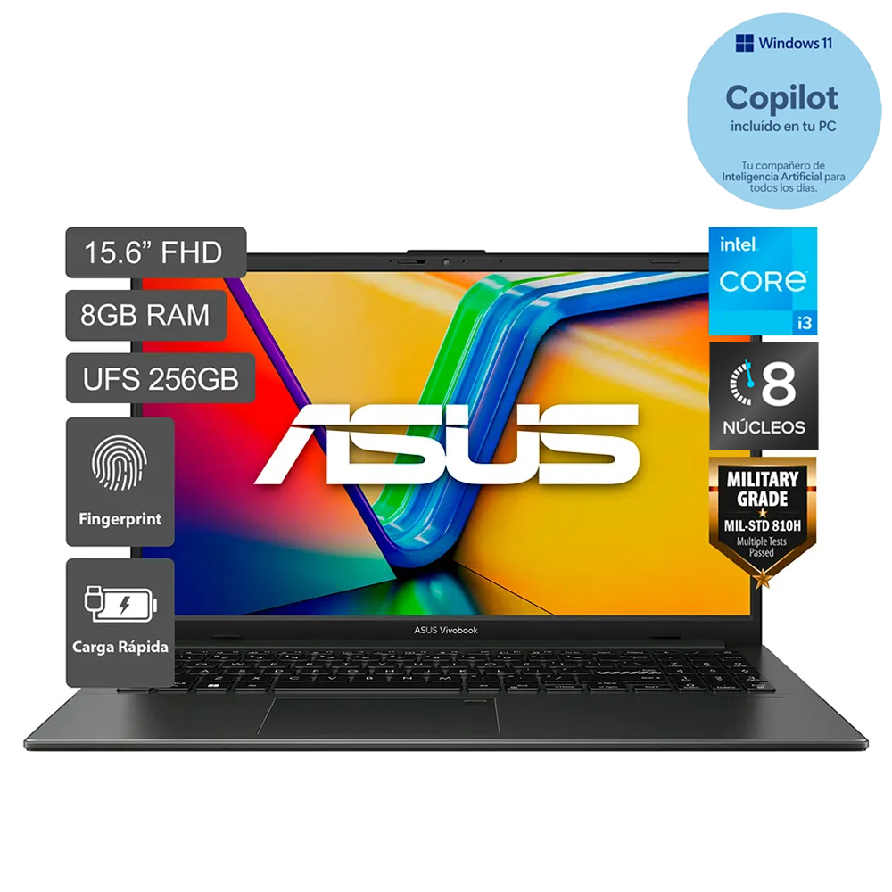 Laptop Asus Vivobook Go 15 de 15.6", modelo E1504GA-NJ006W, Intel Core i3-N305, 8 núcleos, 8GB RAM, disco sólido de 256GB
