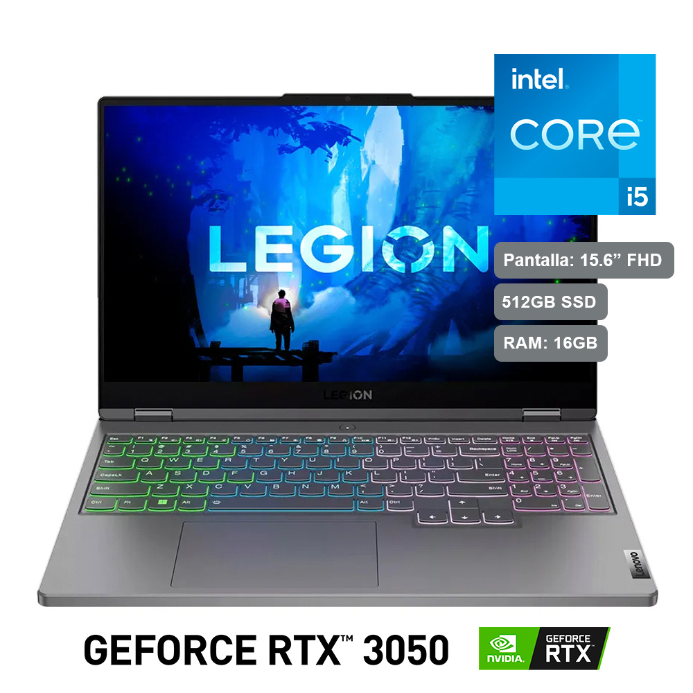 Laptop Gamer Lenovo Legion 5i de 15.6", modelo 82rc00ehlm, Intel Core i5-12450H (12va Gen), 8 núcleos, NVIDIA GeForce RTX 3050, 16GB RAM, disco sólido de 512GB