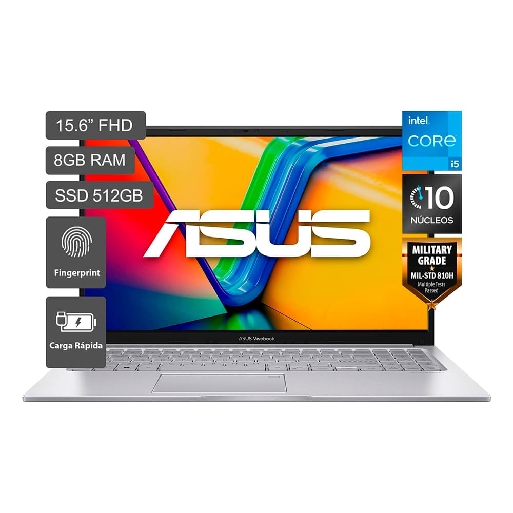 Laptop Asus Vivobook 15 de 15.6", modelo X1504ZA-NJ278W,Intel Core i5-1235U (12va Gen), 10 núcleos, 8GB RAM, disco sólido de 512GB
