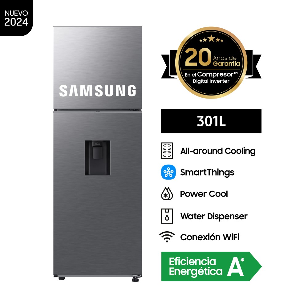 Refrigeradora Samsung Top Mount Freezer 301L Silver C/Disp.