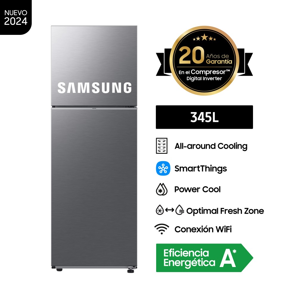 Refrigeradora Samsung Top Mount Freezer 345L Silver S/Disp.