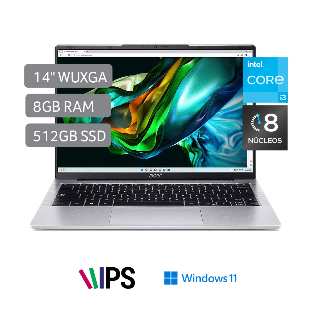 Laptop Acer Aspire Lite 14 de 14", modelo AL14-31P-353Y, Intel Core i3 N300, 8 núcleos, 8GB RAM, disco sólido de 512GB