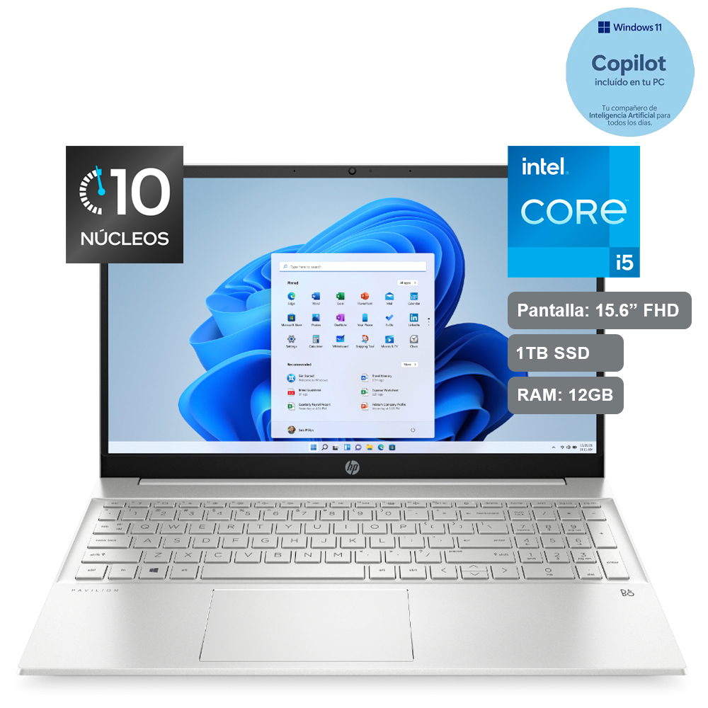 Laptop HP Pavilion de 15.6", modelo 15-EG2504LA, Intel Core i5-1235U (12va Gen), 10 núcleos, 12GB RAM, disco sólido de 1TB