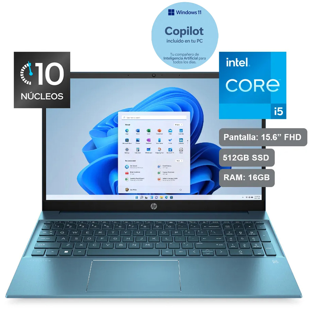 Laptop HP Pavilion de 15.6", modelo 15-eg2520la, Intel Core i5-1235U (12va Gen), 10 núcleos, 16GB RAM, disco sólido de 512GB