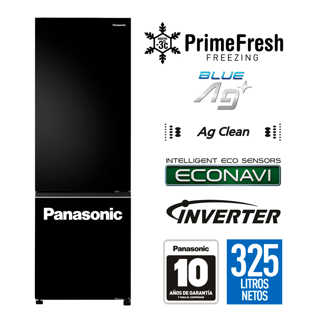 Refrigeradora Panasonic Bottom Freezer NR-BV361BPKE Negro Espejado 325L