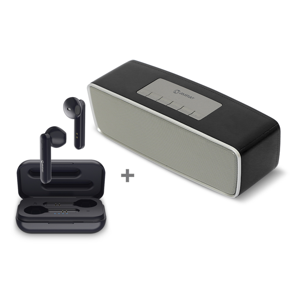 Parlante Portátil Miray PMBT-50N + Audífono In Ear Bluetooth Miray AM-TW935B-N Negro