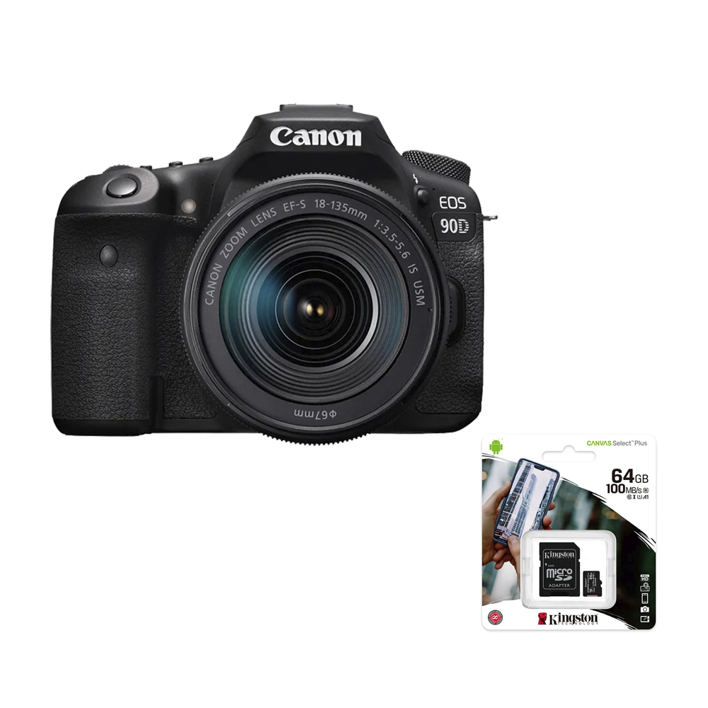Cámara Digital Canon EOS 90D 18-135IS-USM + Tarjeta Micro SD Kingston SDCS2 64GB