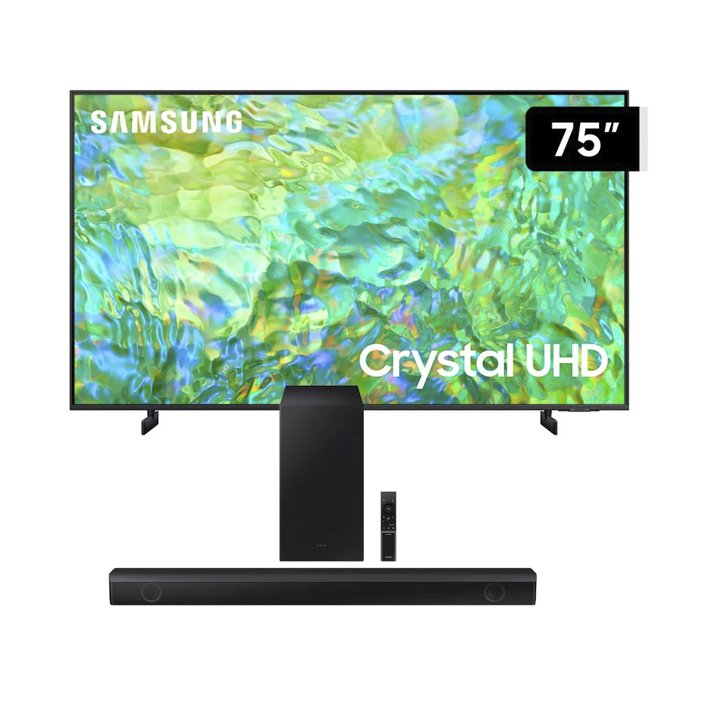 Televisor Samsung LED 4K UHD Smart 75" Crystal UN75CU8000GXPE (2023) + Soundbar Samsung Bluetooth 410W HW-B550 (2022)