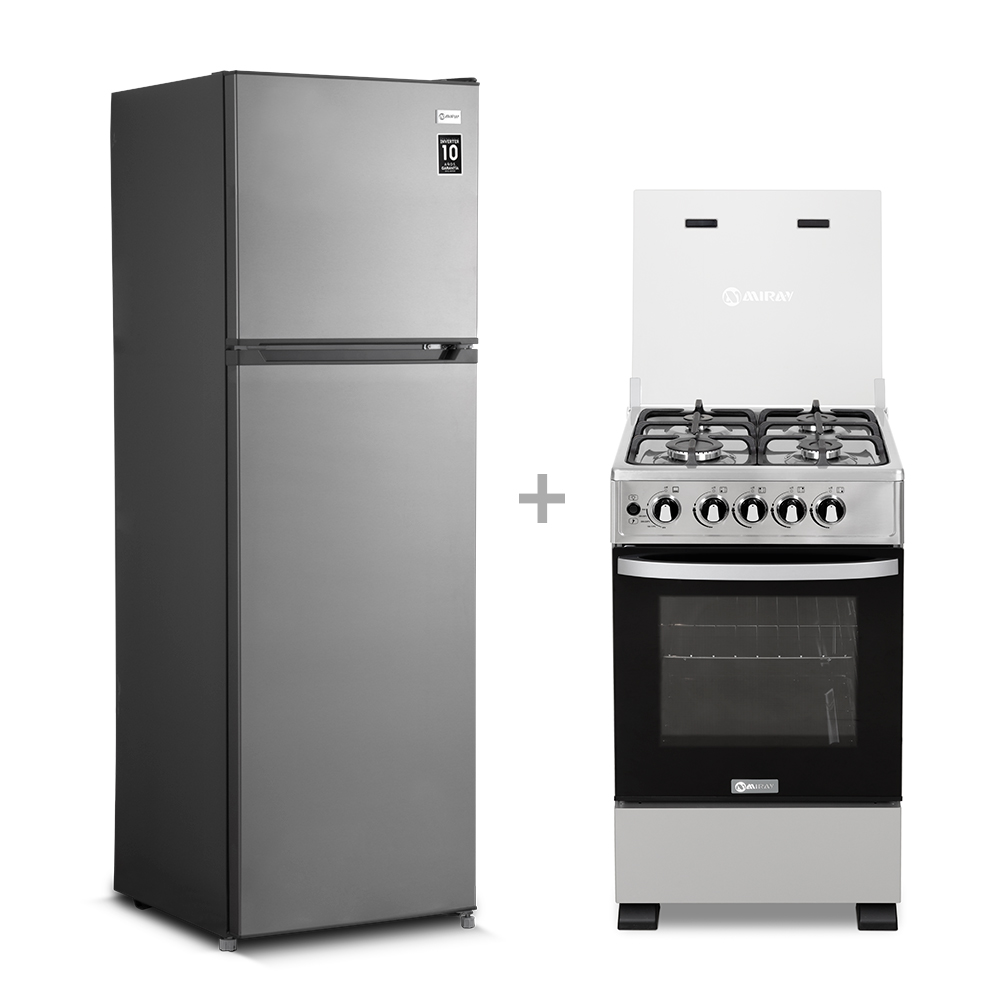 Refrigeradora Miray RM-253HI No Frost 248 L + Cocina a Gas Miray RUBI PLUS 4 Hornillas