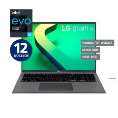 Laptop LG Gram ultraligera 16Z90Q-G.AJ56B4 16" Intel Core i5 Evo 12va Gen 512GB SSD 8GB RAM Gris