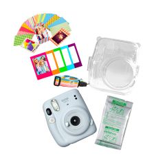 Cámara Instax Fujifilm Mini11 Blanco Hielo + Pack 10 + Sticker + Portasobre + Estuche