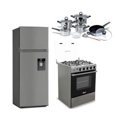 Cocina a Gas Olmo + Refrigeradora RM-205HD + Juego de Ollas JOM-1304