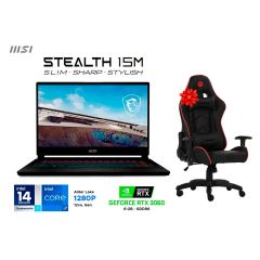 Laptop Gamer MSI Stealth 15M B12UE 15.6" Intel Core i7-1280P 1TB SSD 16GB RAM RTX 3060 + Silla Gamer Argom Tech ARG-CH-9010BK Negro