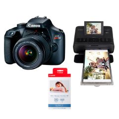 Cámara Digital Canon REBEL T100 1855DC 18MP + Impresora de fotos Canon SELPHY CP-1300 + Pack de tinta y papel fotográfico Canon KP-108IN