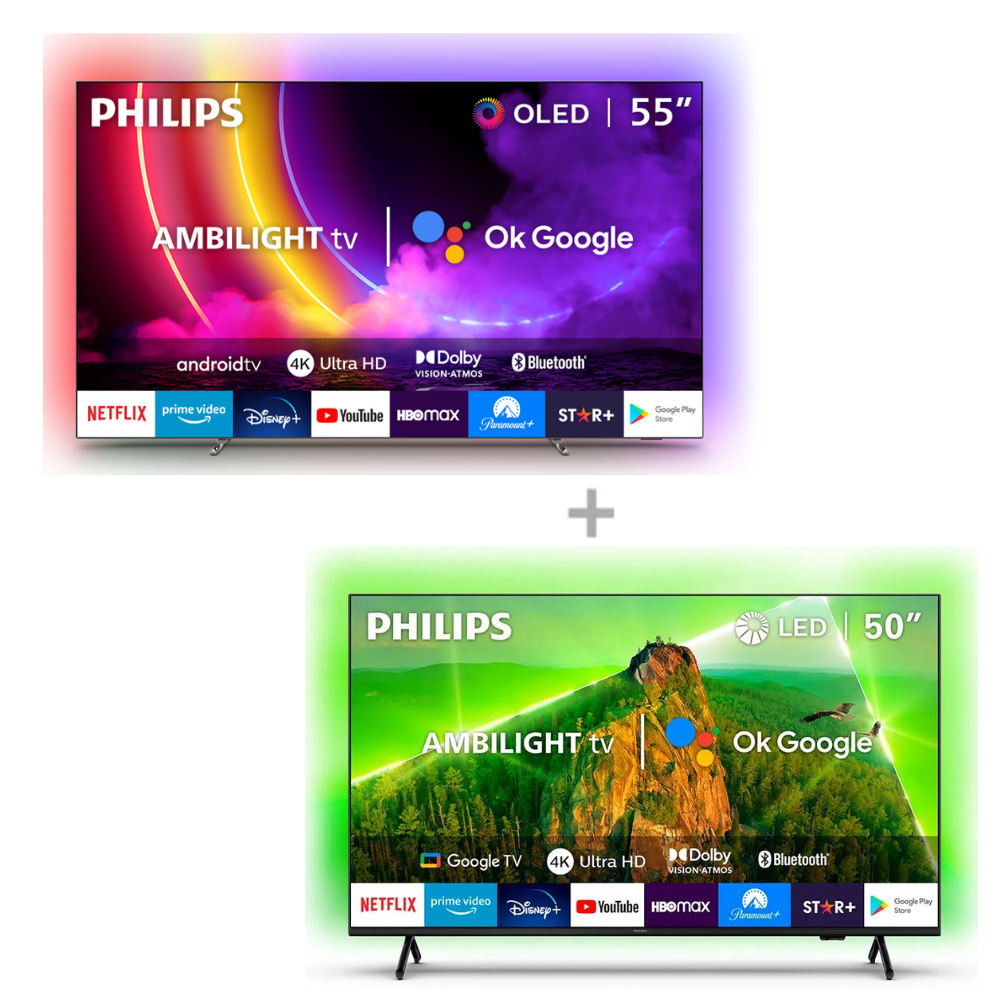 Televisor LED Philips Televisor OLED Philips Ambilight 55” UHD 4K 55OLED707 Android Smart TV+Televisor LED Philips 50” UHD 4K 50PUD7908 Ambilight TV