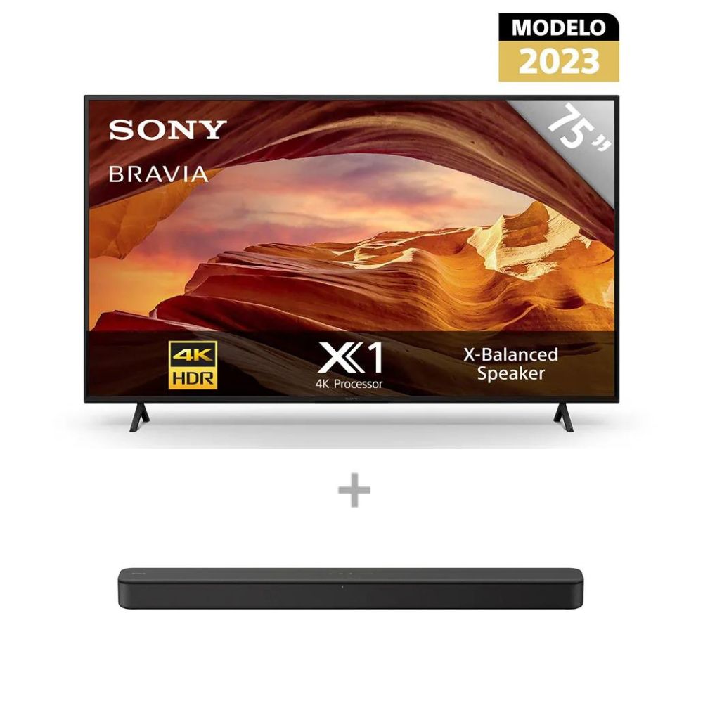 Televisor Sony LED 4K UHD Google TV Smart 75" KD-75X77L LA8 + Soundbar de 2 canales Sony HT-S100F con Bluetooth