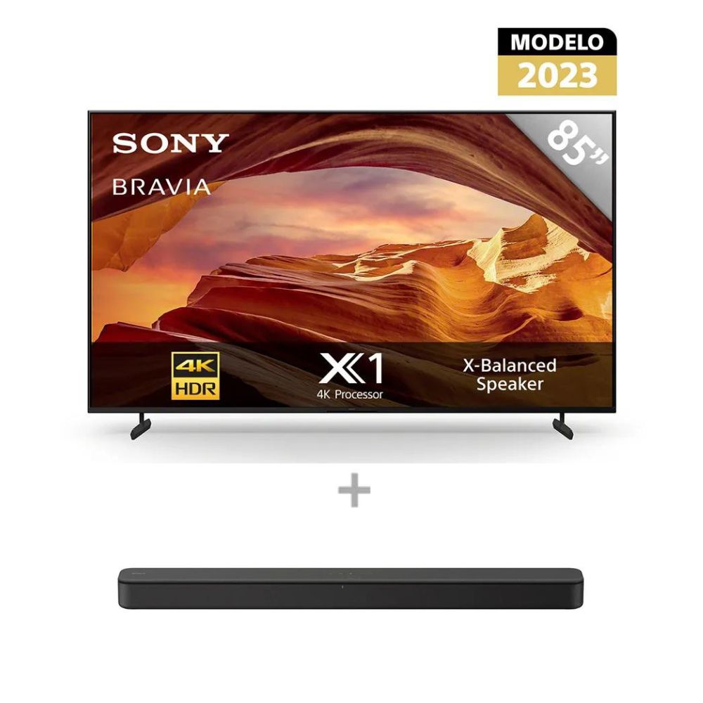 Televisor Sony LED 4K UHD Google TV Smart 85" KD-85X77L LA8 + Soundbar de 2 canales Sony HT-S100F con Bluetooth