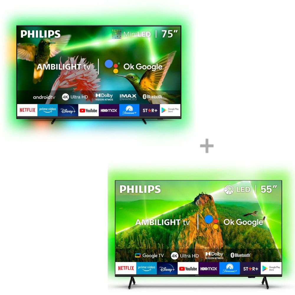 Televisor Philips Mini LED 4K UHD Smart 75" 75PML9507 +Televisor Philips 55” 4K Ultra HD Ambilight TV  55PUD7908