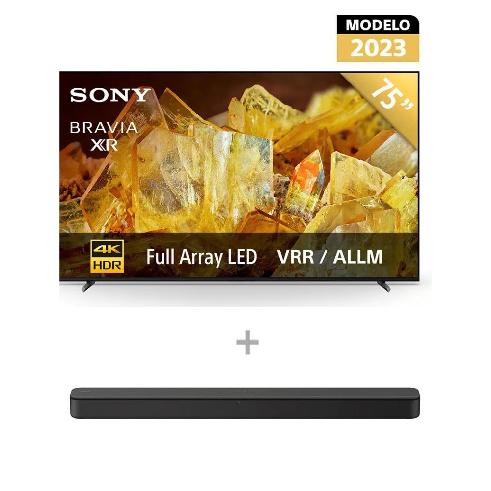 Televisor Sony LED 4K UHD Google TV Smart 75" XR-75X90L LA8 + Soundbar de 2 canales Sony HT-S100F con Bluetooth