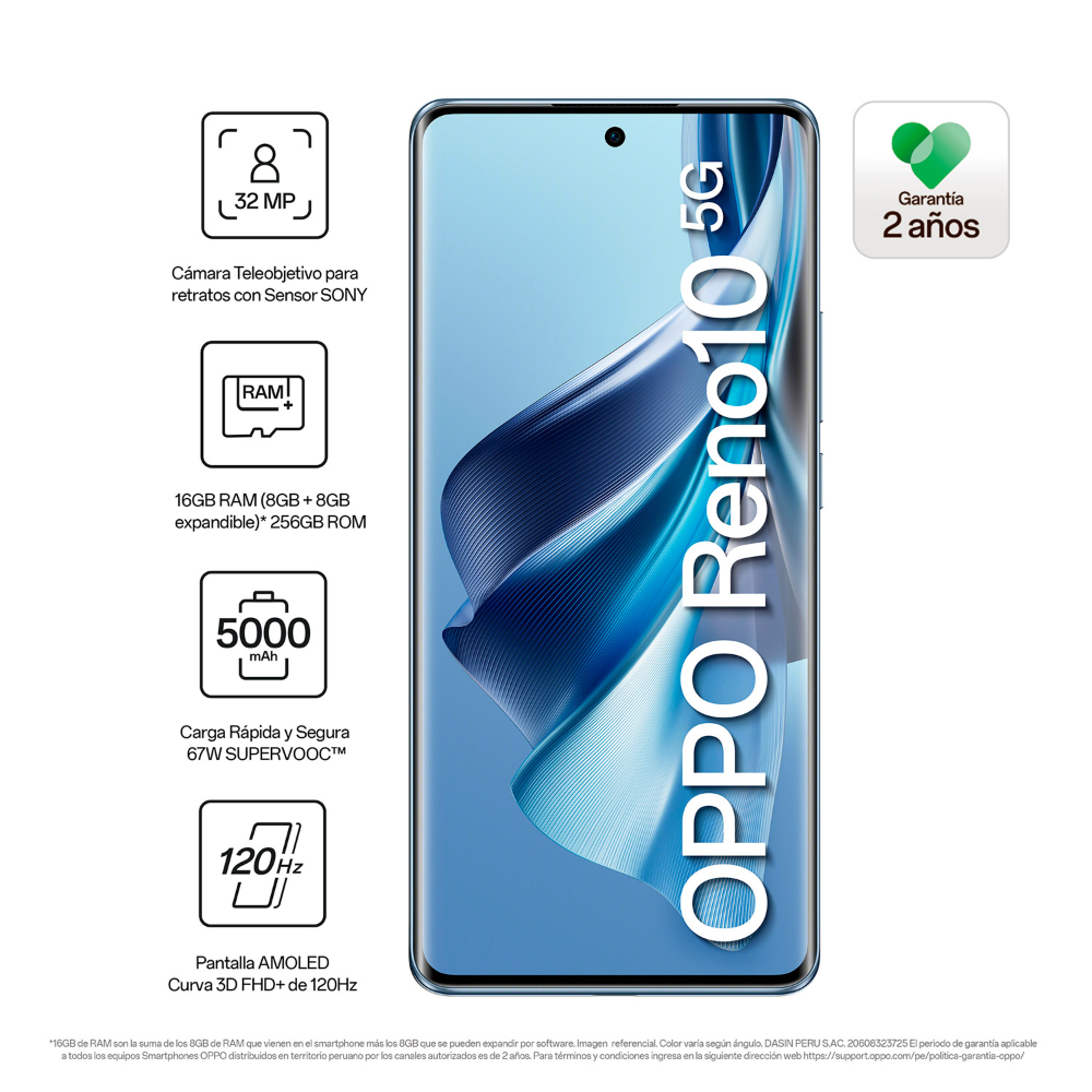 Celular Libre Oppo Reno 10 5G 6.7" 256GB 8GB RAM Azul