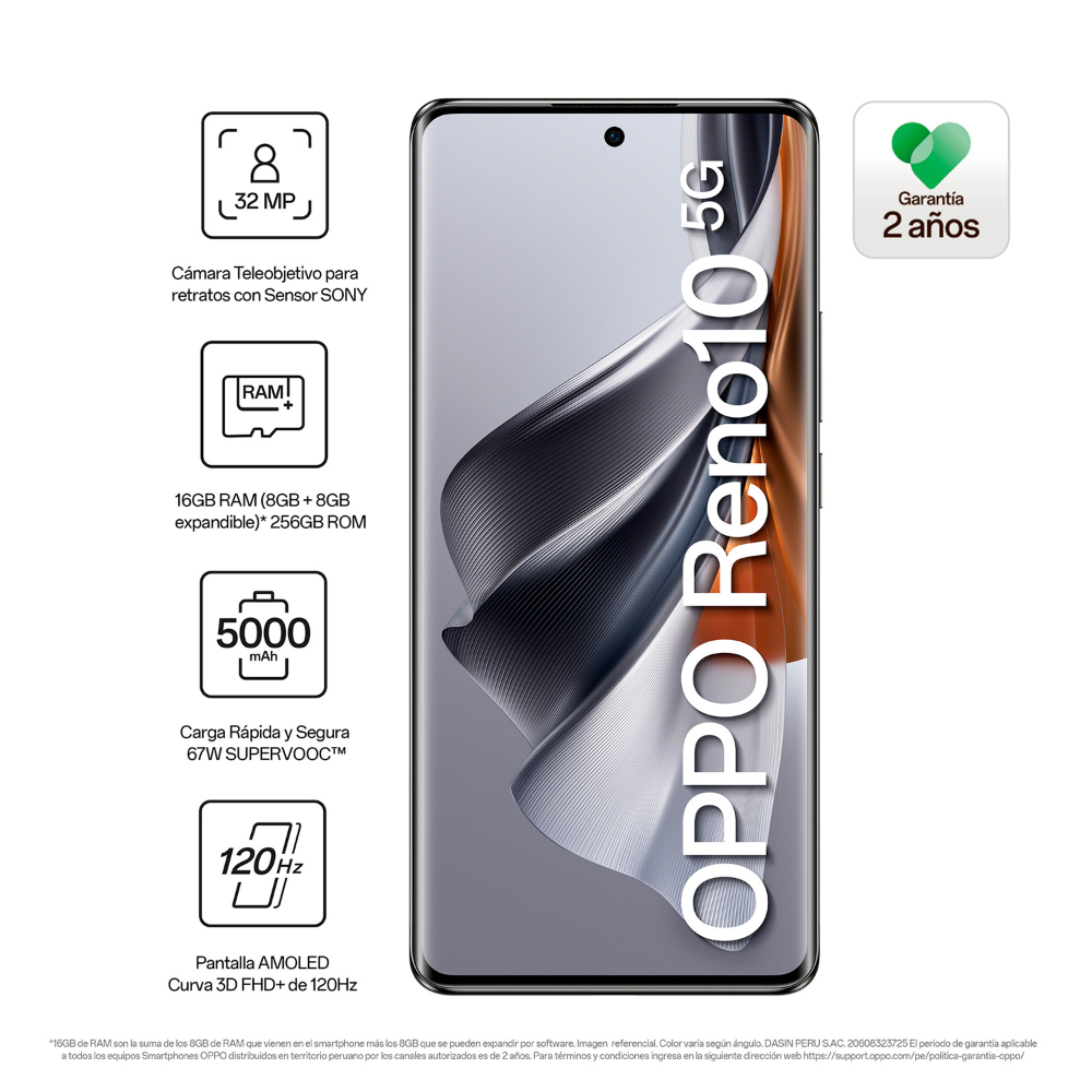 Celular Libre Oppo Reno 10 5G 6.7" 256GB 8GB RAM Gris