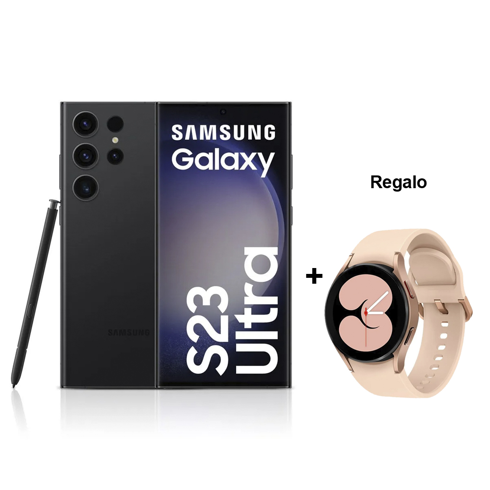 Celular Libre Samsung Galaxy S23 Ultra 6.8" 256GB 8GB RAM Phantom Black + Reloj Samsung Galaxy Watch4 Bluetooth (40mm) Rosa