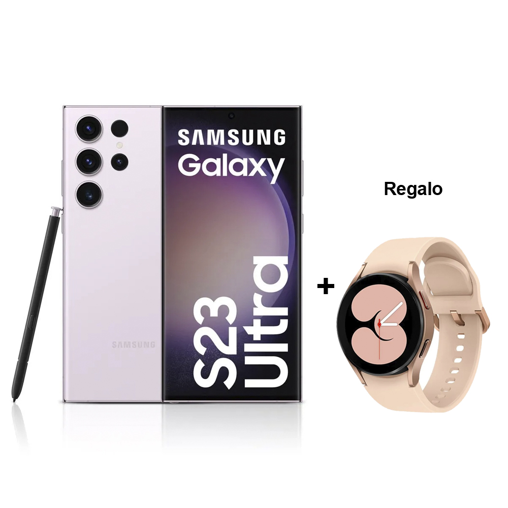 Celular Libre Samsung Galaxy S23 Ultra 6.8" 512GB 12GB RAM Lavender + Reloj Samsung Galaxy Watch4 Bluetooth (40mm) Rosa